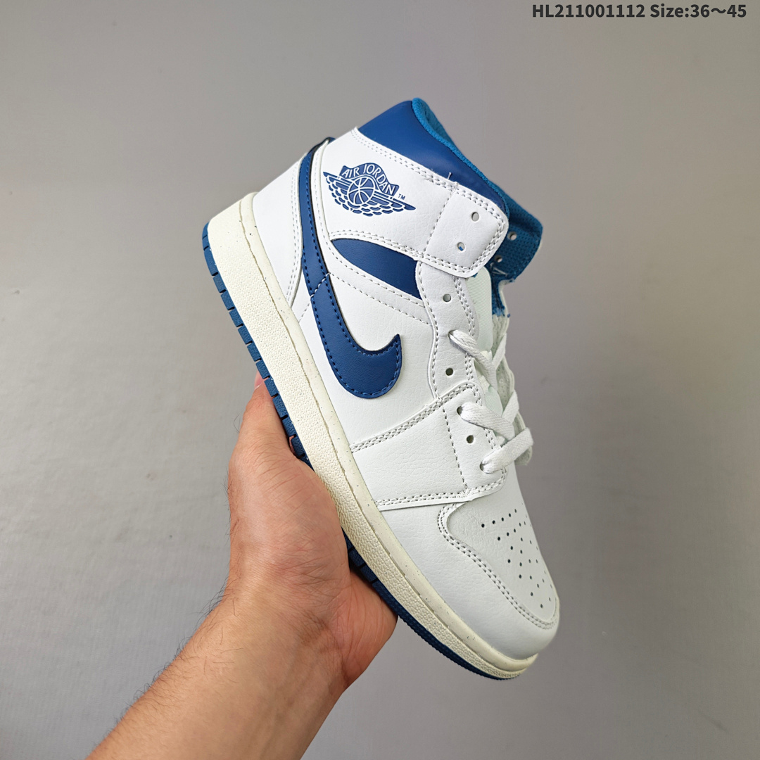 Air Jordan 1 Mid "White Blue" AJ1 1 aj1 1 Swo